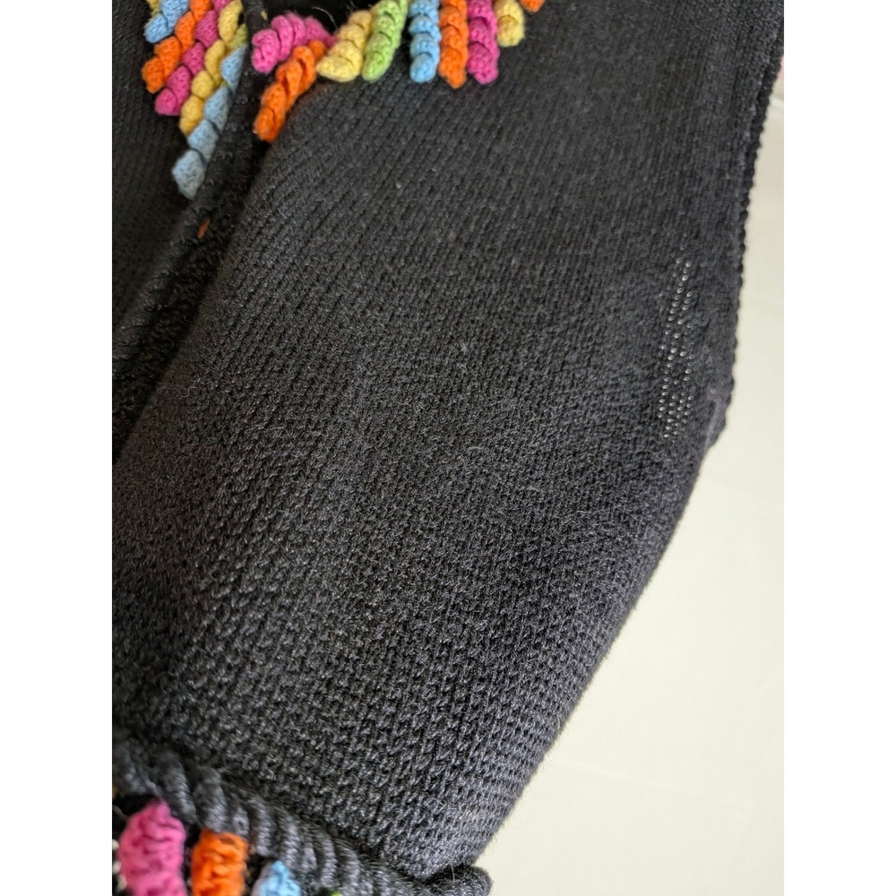 Vtg Colorful Knit Sweater Vest Granny Cardigan Rainbow Corkscrew Fringe Large - Picture 11 of 13
